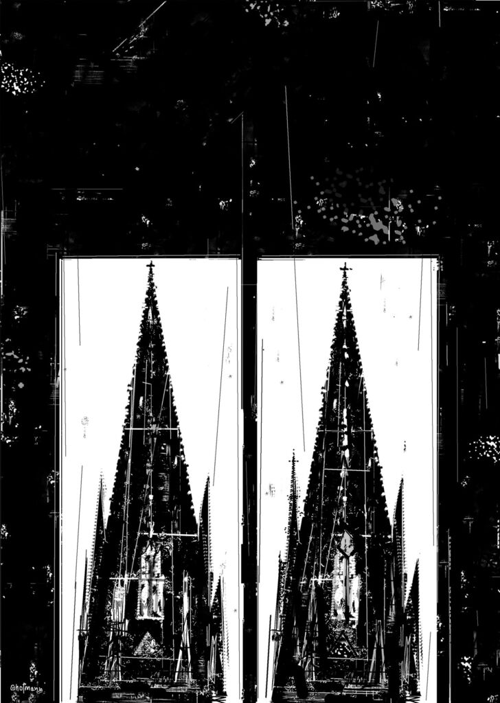 Köln in Sack&Asche/ Digitale Illustration/ © Irmgard Hofmann